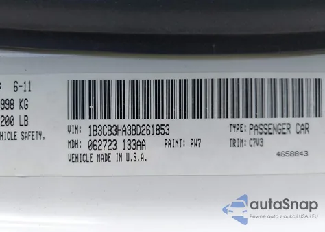 2011 Dodge Caliber Mainstreet z USA, uszkodzony, nr VIN 1B3CB3HA3BD261853